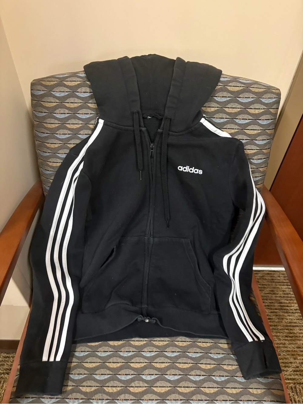 adidas Black Zip-Up Hoodie with White Three-Stripes